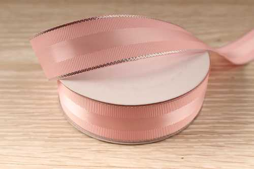 Декоративная лента с люрексом (нежно-розовый, серебро), 25мм * 10 ярдов 
                        							В наличии