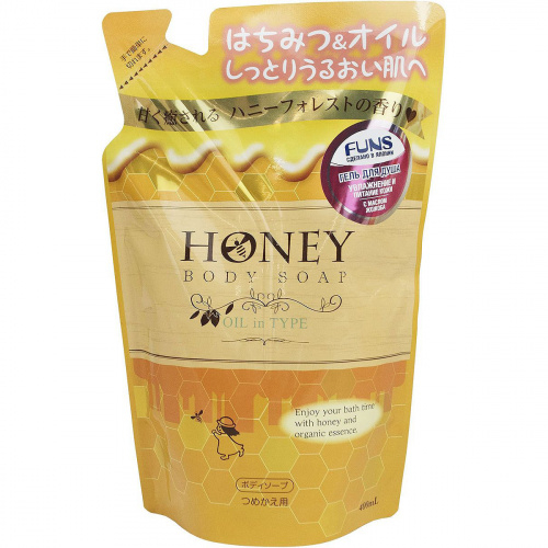 FUNS Honey Oil Гель для душа увлажняющий с экстрактом меда и маслом жожоба (сменный блок) 400 мл