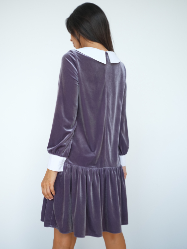 Платье бархатное с белым воротником дымчато-фиолетовый