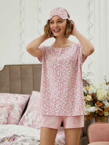 Комплект жен: фуфайка (футболка), шорты Mia Cara AW21WJ336 Morning Coffee пыльно-розовый/перо
