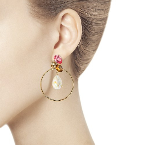 Серьги из серебра с белыми, жёлтыми, коричневыми и розовыми кристаллами Swarovski