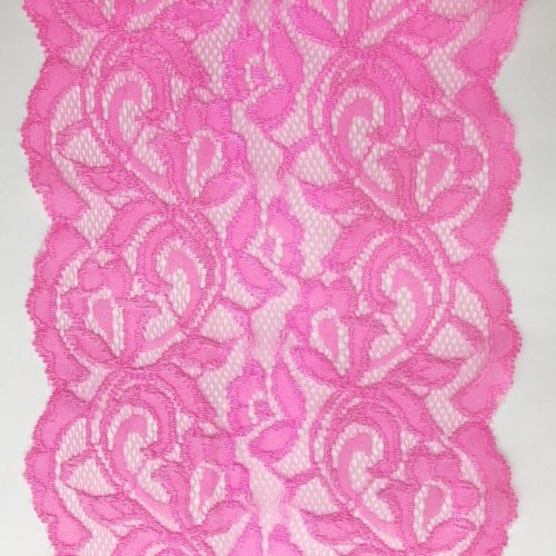 Тесьма-кружево стрейч (шир.14см) Розовый Неон цветы