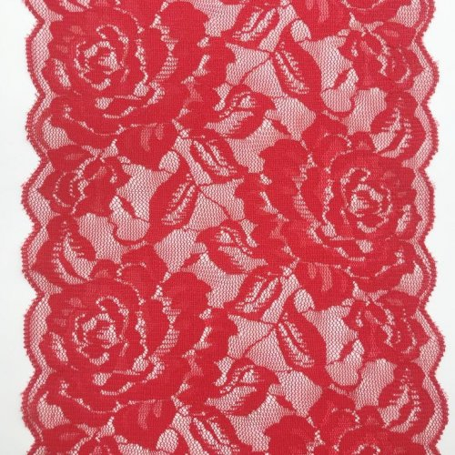 Тесьма-кружево стрейч (шир.16см) красное розы