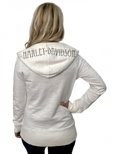 Белая женская толстовка Harley-Davidson – горячий микс «косухи» и кофты-кенгуру №1017