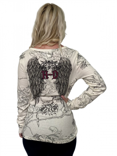 Женский реглан Harley-Davidson – абстрактный tattoo-принт в тандеме с фирменными мото-логотипами №1006