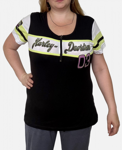 Женская футболка большого размера Harley-Davidson – стиль на пышные формы с принтами и аппликациями №2005