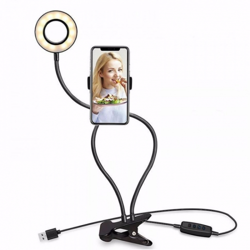Гибкая светодиодная кольцевая лампа с держателем смартфона на прищепке Professional Live Stream