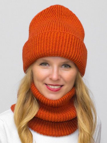 Комплект зимний для девочки шапка+снуд Monro (Цвет оранжевый), размер 56-58, шерсть 70%