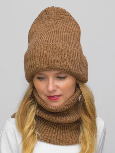 Комплект зимний для девочки шапка+снуд Monro (Цвет коричневый), размер 56-58, шерсть 70%