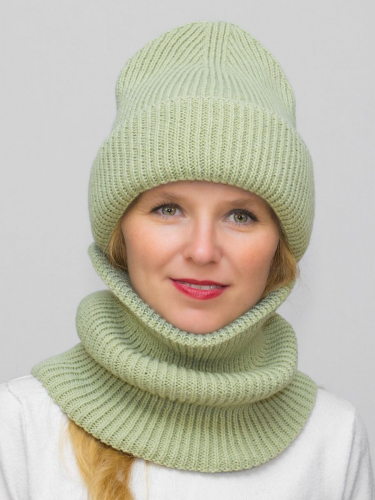 Комплект зимний для девочки шапка+снуд Monro (Цвет салатовый), размер 56-58, шерсть 70%