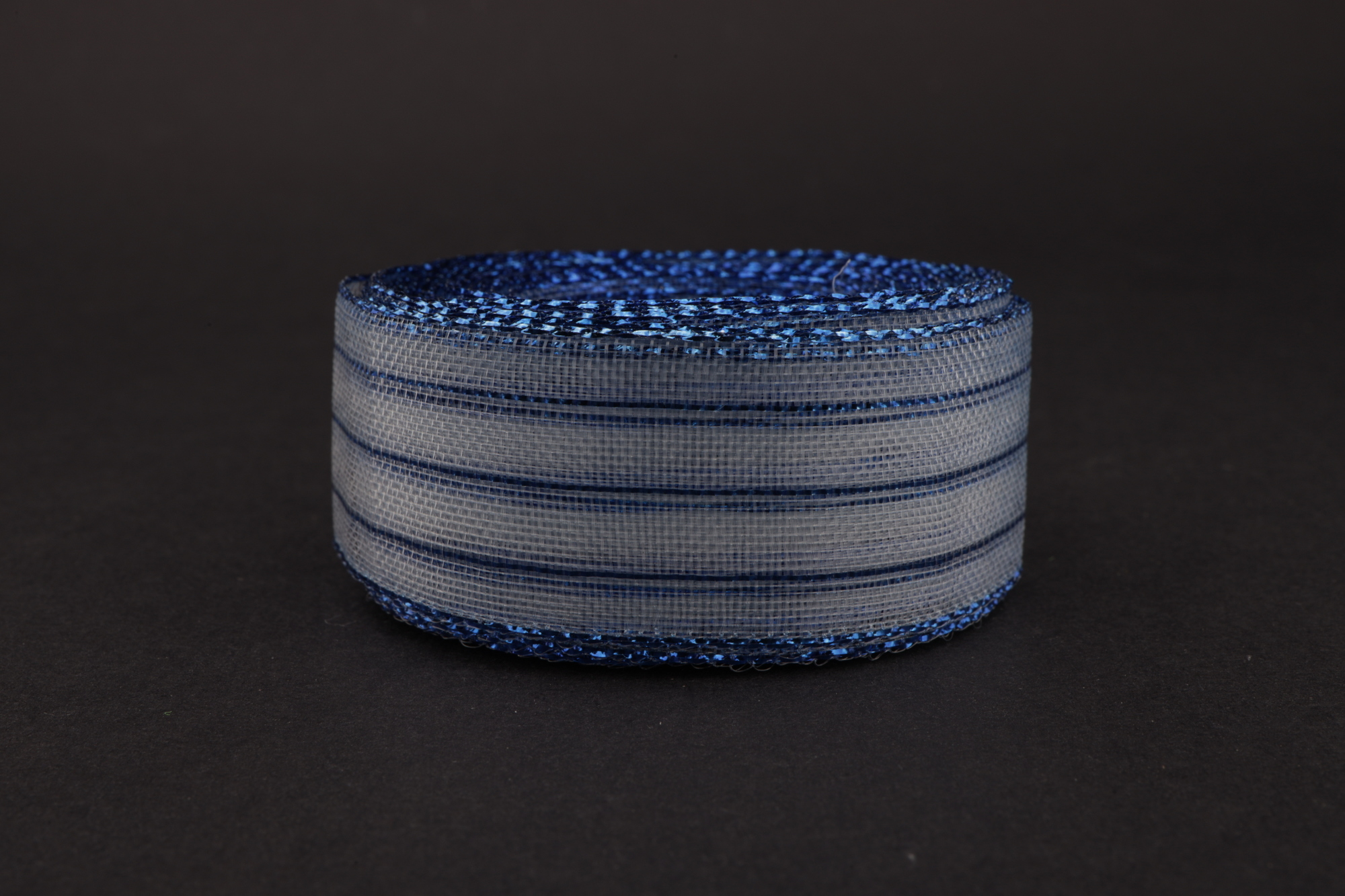 Декоративная лента с люрексом (белый, синий), 22мм * 6 ярдов.