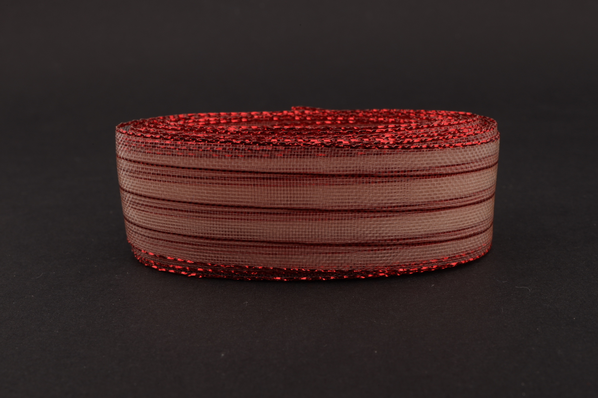 Декоративная лента с люрексом (белый, бордовый), 22мм * 6 ярдов.