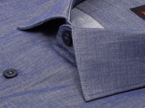 Синяя приталенная мужская рубашка Alessandro Milano 6000-03 с длинными рукавами