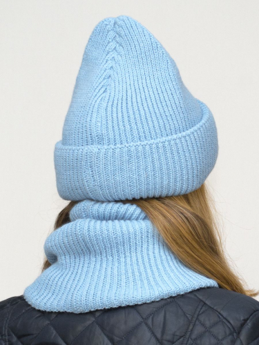 Комплект зимний для девочки шапка+снуд Monro (Цвет голубой), размер 56-58, шерсть 70%