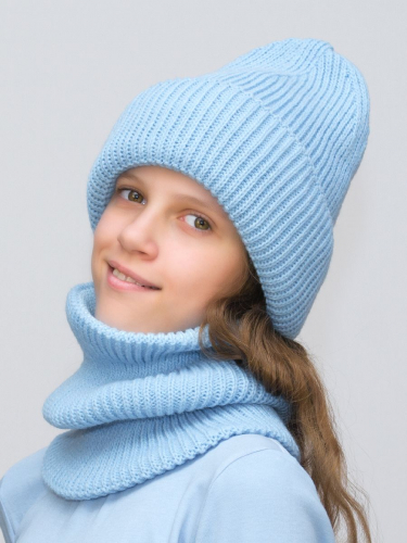 Комплект зимний для девочки шапка+снуд Monro (Цвет голубой), размер 56-58, шерсть 70%
