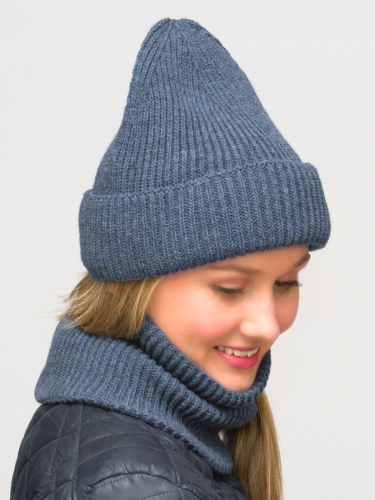 Комплект зимний женский шапка+снуд Monro (Цвет джинс), размер 56-58, шерсть 70%