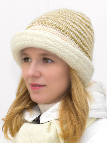 Комплект зимний женский шляпа+шарф Леди (Цвет молочный), размер 54-56, шерсть 70%