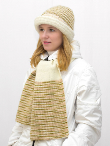 Комплект зимний женский шляпа+шарф Леди (Цвет молочный), размер 54-56, шерсть 70%