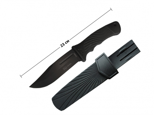 Нож прорезин рукоять (цв. черн.) - 12 см., длина - 23 см., в чехле, цвет черный (1648A)(83-025)