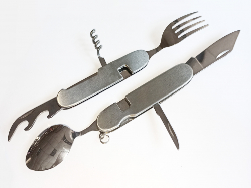Набор походный раскл. (6 предм) вилка, нож, ложка, откр., штопор., руч. нержав. (A106) (86-007/10)