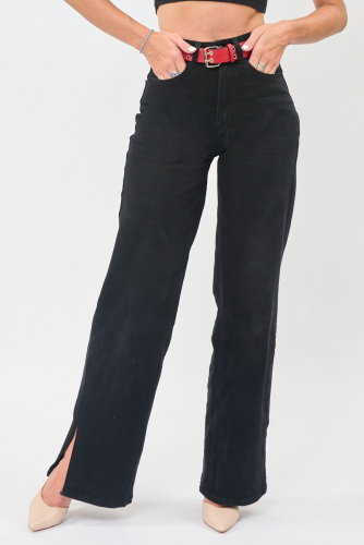 Прямые черные джинсы с разрезами внизу (ряд 25-30) арт. WK157-7