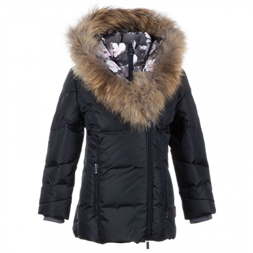 Пальто для девочек ROYAL, чёрный/ белый с принтом 00109, размер 140