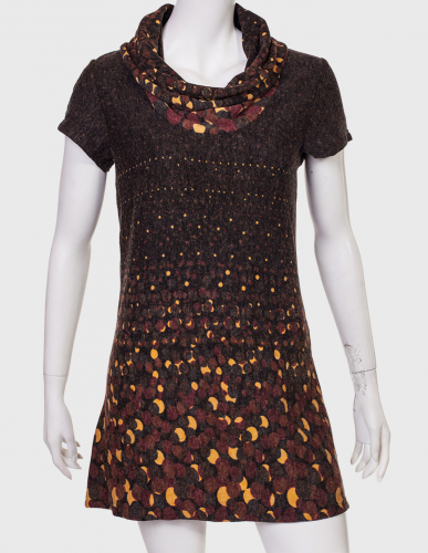 Модное коричневое платье с оригинальным принтом  - Стильная отделка воротника для модной красотки. Создай свой индивидуальный образ! №4362* ОСТАТКИ СЛАДКИ!!!!