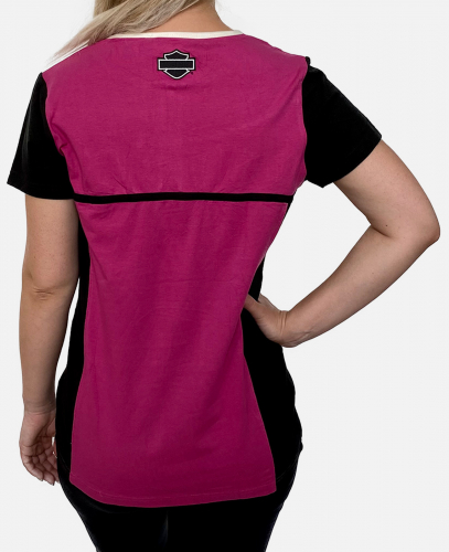 Розово-черная женская футболка Harley-Davidson – свободный силуэт + плотный принт-вышивка №1060