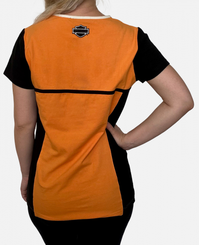 Оранжевая женская футболка Harley-Davidson – дизайнерская альтернатива скучным блузкам и рубашкам №1059