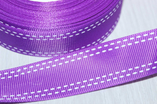 Репсовая лента с прострочкой (фиолетовый), 25мм * 25 ярдов (+-1м) В наличии