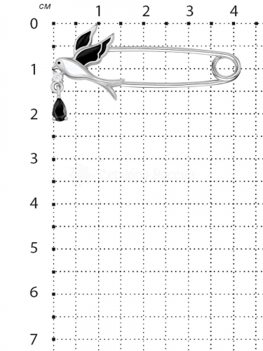 Булавка из серебра с эмалью и фианитами родированная БЛ-00р