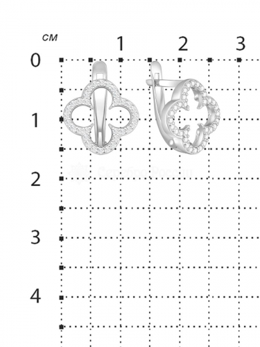 Серьги из серебра с фианитами родированные 11-1013р
