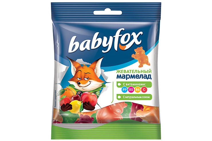 «BabyFox», мармелад жевательный с соком ягод и фруктов, 30 г