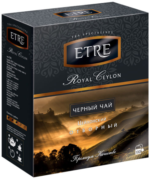 «ETRE», чай Royal Ceylon черный цейлонский отборный, 100 пакетиков, 200 г