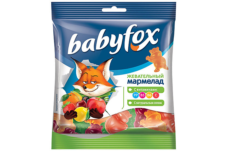 «BabyFox», мармелад жевательный с соком ягод и фруктов, 70 г