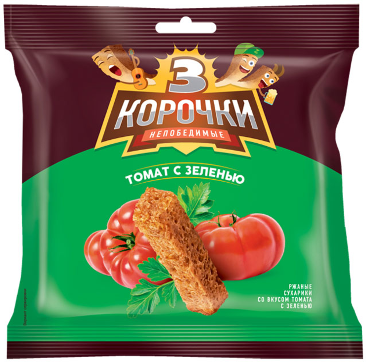 «3 Корочки», сухарики со вкусом томата и зелени, 100 г