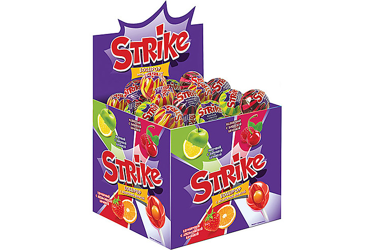 «Strike», карамель на палочке с жевательной конфетой, 11,3 г (упаковка 50 шт)