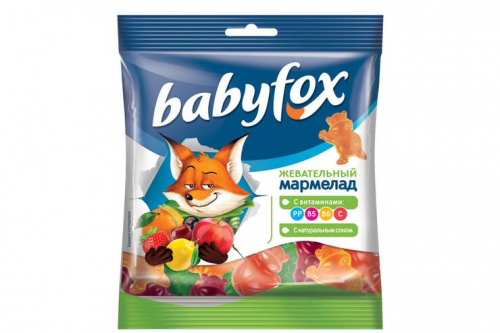 «BabyFox», мармелад жевательный с соком ягод и фруктов, 70 г