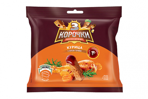 «3 Корочки», сухарики со вкусом курицы и соусом терияки, 85 г