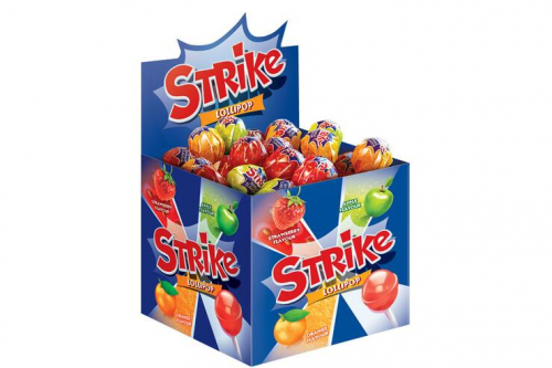 «Strike», карамель на палочке ассорти, 11,3 г (упаковка 50 шт)