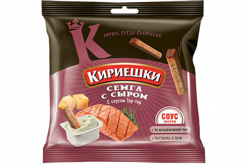 «Кириешки», сухарики со вкусом семги с сыром и соусом тар-тар «Calve», 85 г