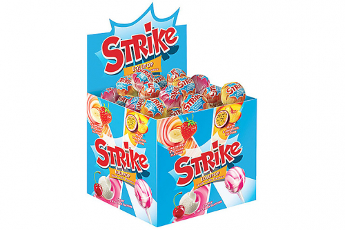 «Strike», карамель на палочке с молочно-фруктовым вкусом, 11,3 г (упаковка 50 шт)