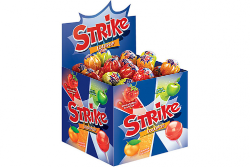«Strike», карамель на палочке ассорти, 11,3 г (упаковка 50 шт)