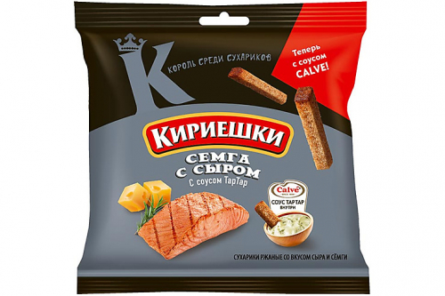 «Кириешки», сухарики со вкусом семги с сыром и соусом тар-тар «Calve», 85 г