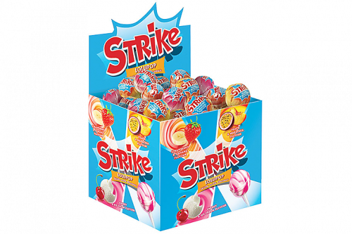 «Strike», карамель на палочке с молочно-фруктовым вкусом, 11,3 г (упаковка 50 шт.)