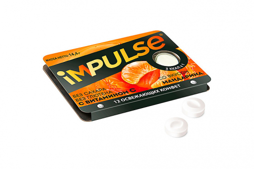 «Impulse», пастилки со вкусом мандарина, без сахара, 14,4 г (упаковка 12 шт.)