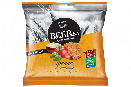 «Beerka», гренки со вкусом томата с базиликом и чесночным соусом, 85 г