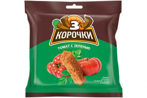 «3 Корочки», сухарики со вкусом томата и зелени, 100 г