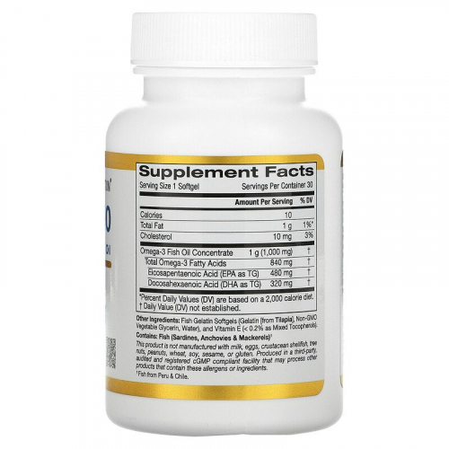 California Gold Nutrition, омега 800, рыбий жир фармацевтической степени чистоты, 80% ЭПК и ДГК, 1000 мг, капсулы из рыбьего желатина