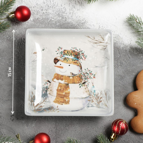 Блюдо сервировочное Доляна «Рождественский снеговик», 15×15 см